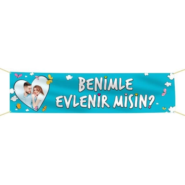 Kişiye Özel Resimli Benimle Evlenir misin? Kumaş Pankart