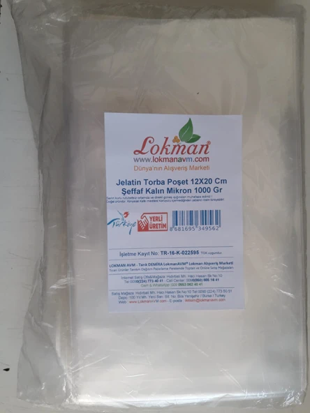 LokmanAVM Jelatin Torba Poşet 12X20 Cm Şeffaf Kalın Mikron 1000 Gr 1 Paket ürün görseli 1