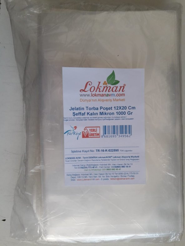 LokmanAVM Jelatin Torba Poşet 12X20 Cm Şeffaf Kalın Mikron 1000 Gr 1 Paket