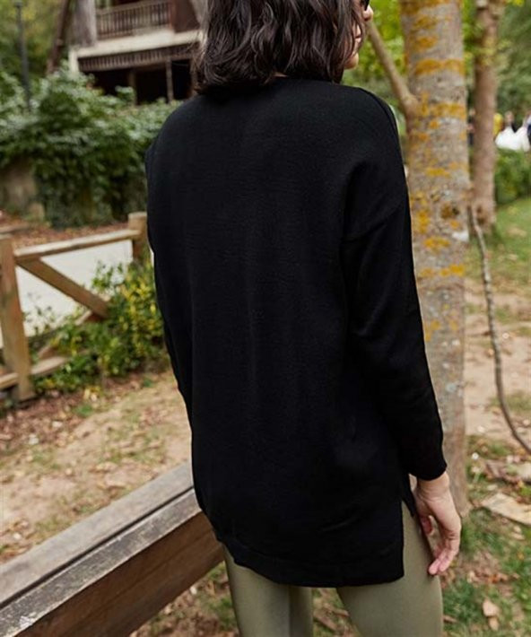 Kadın Siyah V Yaka Kazak - 3