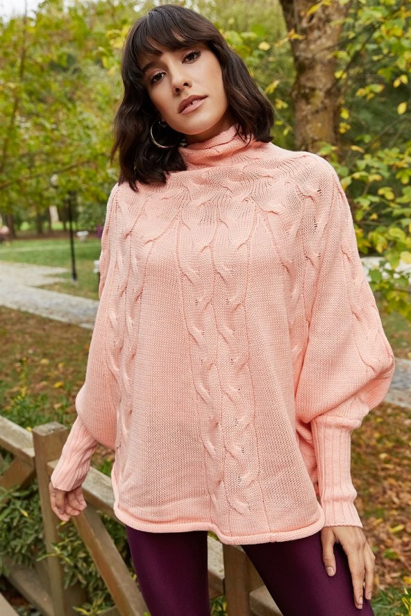 Kadın Pudra Örme Panço