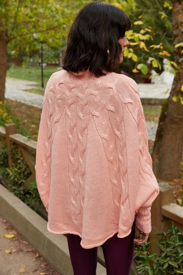 Kadın Pudra Örme Panço - 5