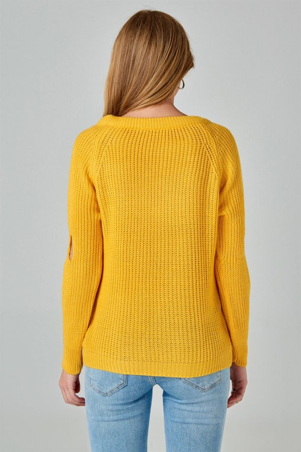 Kadın Hardal Omuz Detaylı Triko Kazak - 4