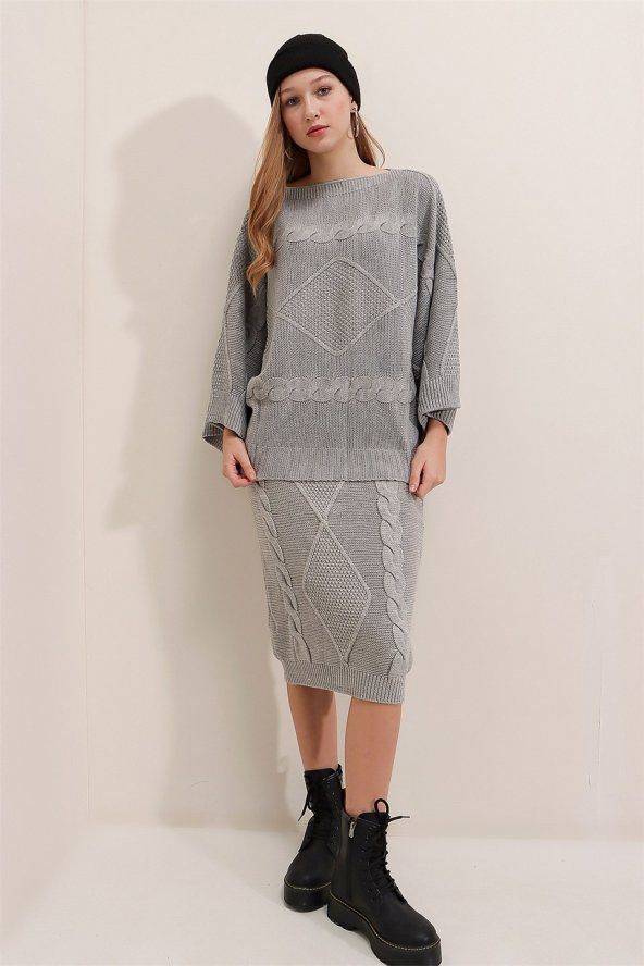 Kadın Yarasa Kol Kayık Yaka Bej 2li Takım - 4