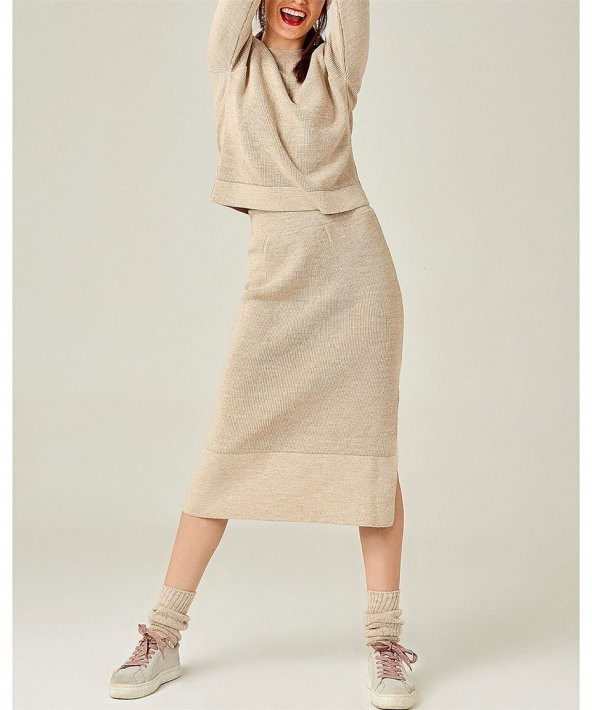 Kadın Bej Eteği Yırtmaçlı 2Li Takım - 2