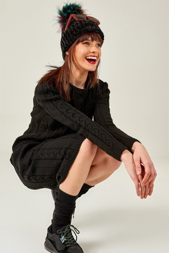 Kadın Bisiklet Yaka Eteği Cepli 2Li Siyah Takım - 4