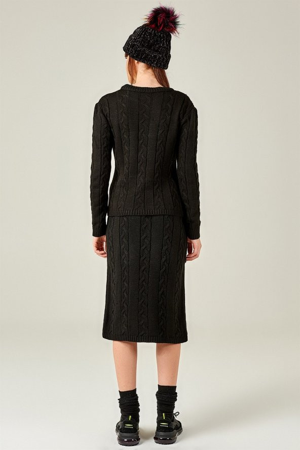 Kadın Bisiklet Yaka Eteği Cepli 2Li Siyah Takım - 5