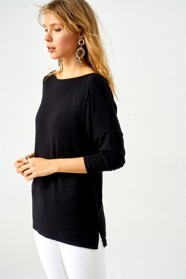 Kadın Siyah Sırtı Şerit Detaylı Bluz ürün görseli 1