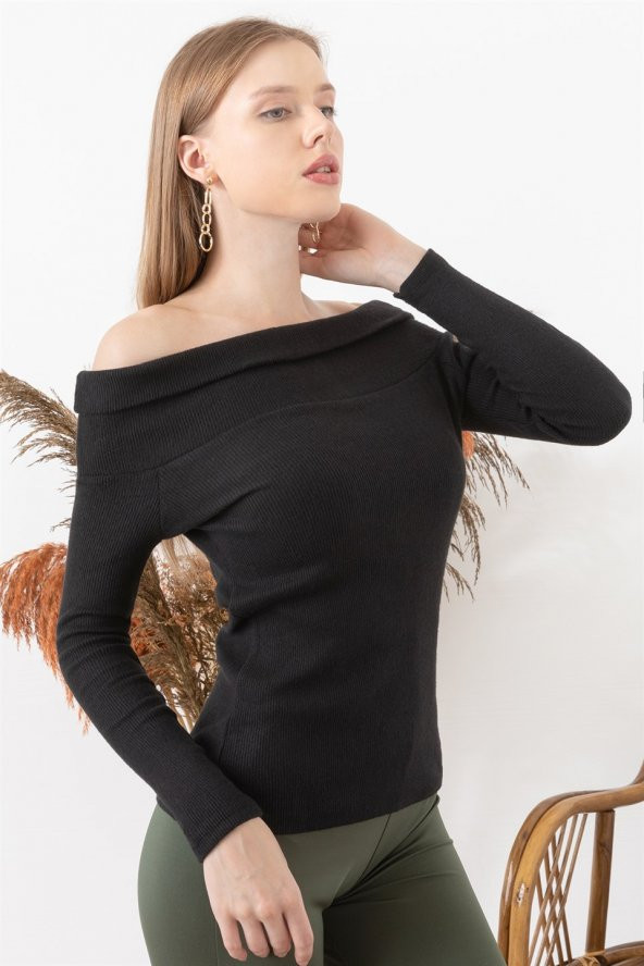 Kadın Siyah  Madonna Yaka Bluz - 2