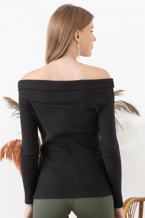 Kadın Siyah  Madonna Yaka Bluz - 4