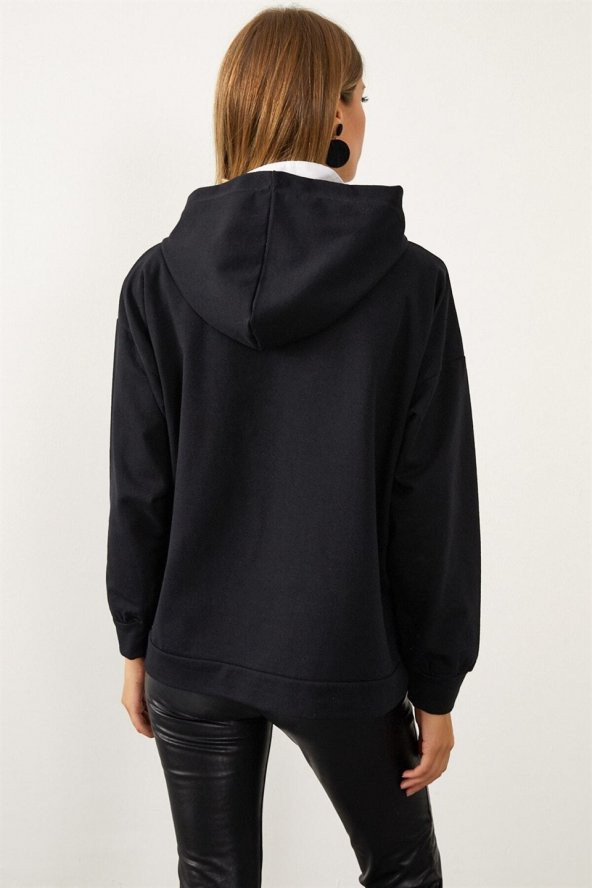 Kadın Hogvarts Yazı Baskılı Siyah Sweatshirt - 4