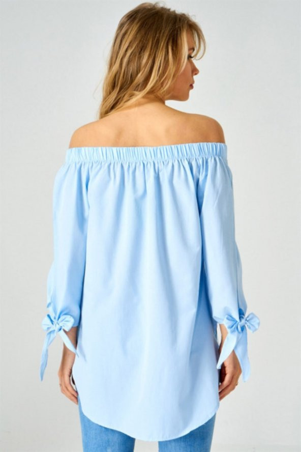 Kadın Omzu Açık Bebe Mavisi Tunik - 3