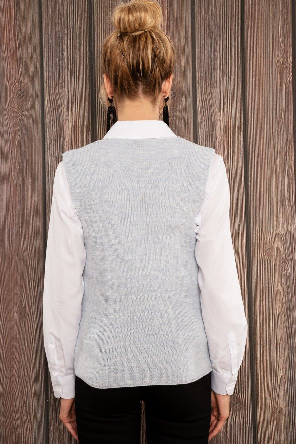 V YAKA SIFIR KOL SÜVETER - 4