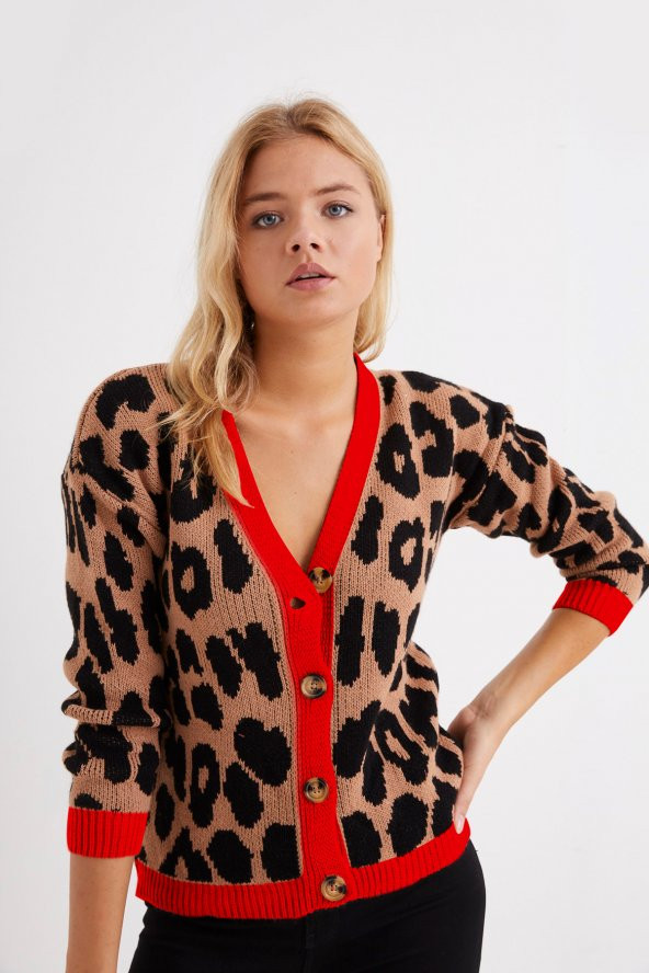 4 DÜĞMELİ MERCAN KISA LEOPAR HIRKA - 2