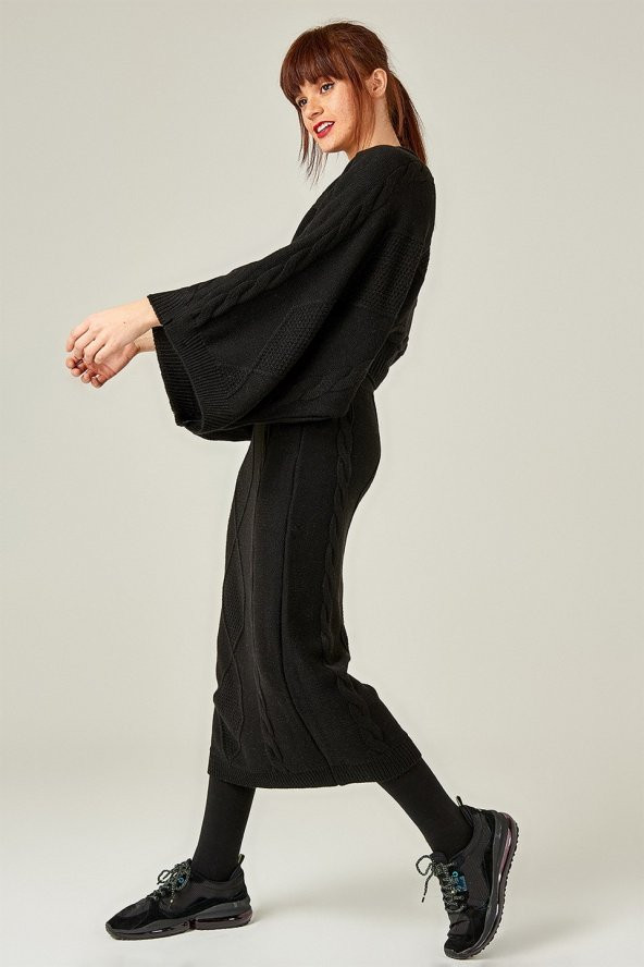 Kadın Yarasa Kol Kayık Yaka Siyah 2Li Takım - 2