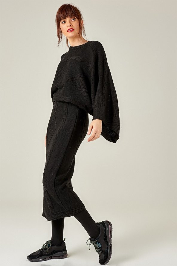 Kadın Yarasa Kol Kayık Yaka Siyah 2Li Takım - 4