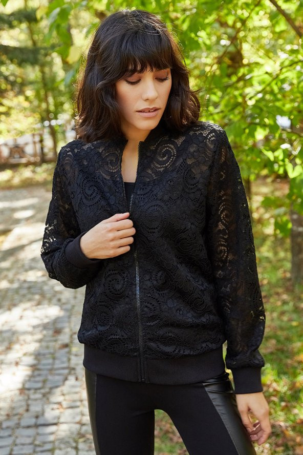 FERMUARLI DANTEL ÖRME CEKET - 2