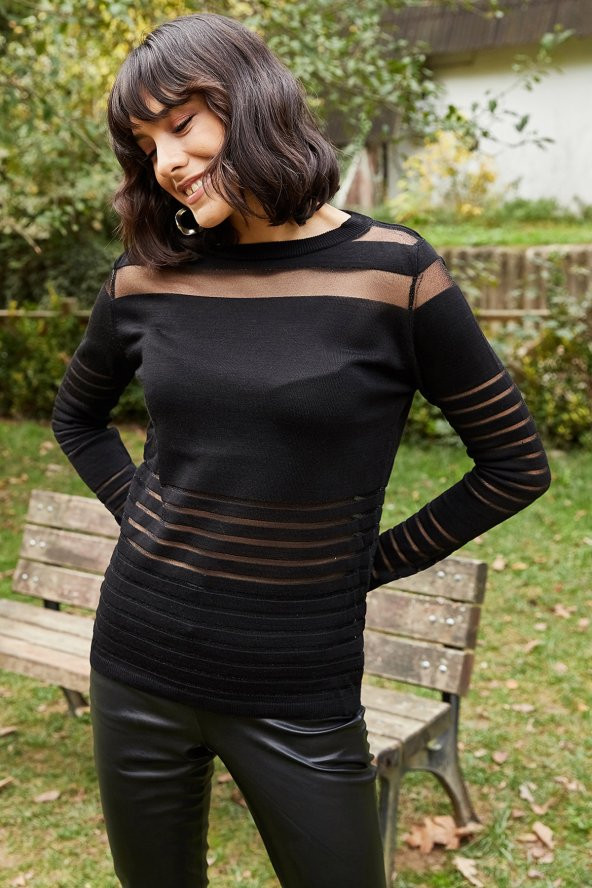 TÜL DEYATLI TRİKO BLUZ - 2