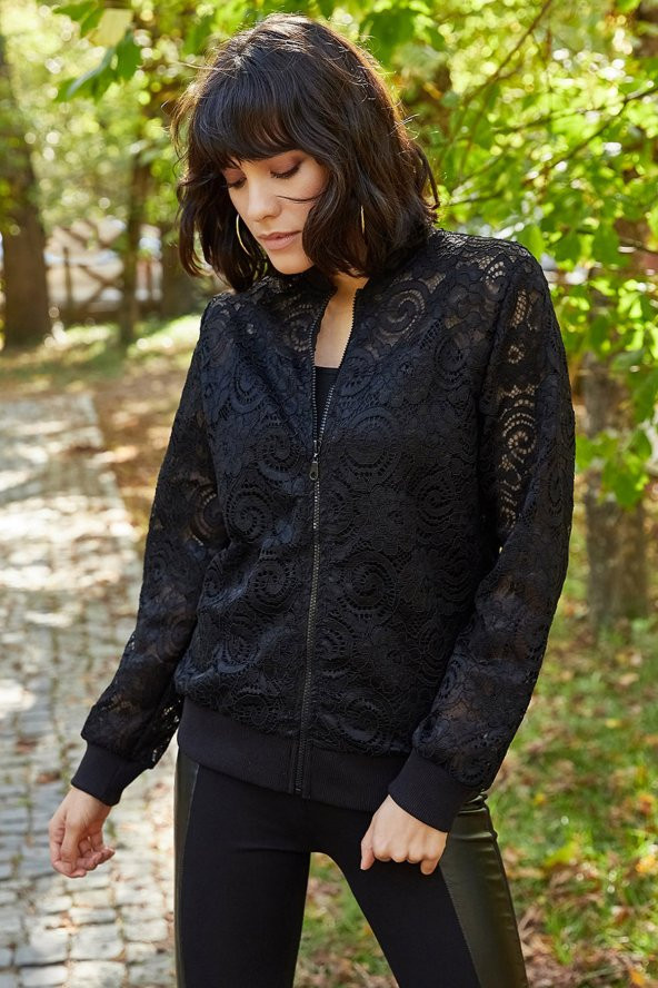 FERMUARLI DANTEL ÖRME CEKET - 3