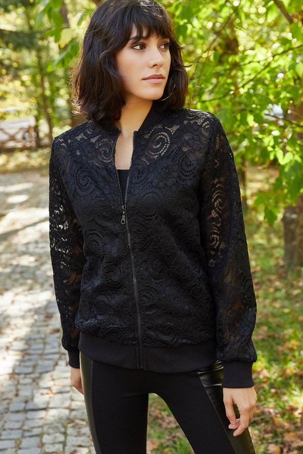 FERMUARLI DANTEL ÖRME CEKET - 5