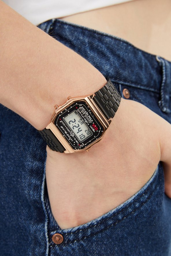 Aqua di Polo 1987 Unisex Siyah  Retro Çiçek Desenli Dijital Kol Saati APWA063802 - Resim 2