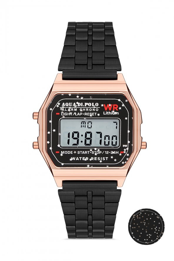 Aqua di Polo 1987 Unisex Siyah  Retro Çiçek Desenli Dijital Kol Saati APWA063802 - Resim 3