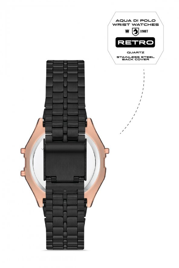 Aqua di Polo 1987 Unisex Siyah  Retro Çiçek Desenli Dijital Kol Saati APWA063802 - Resim 5