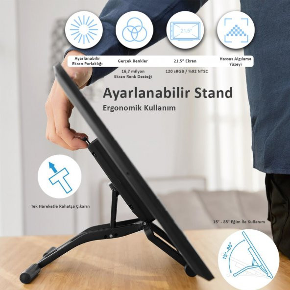 Veikk Vk2200pro 21.5" Ips Fullhd Tam Lamine Ekran, 8 Kısayol,2 Scroll Tuşlu Sağ/Sol El Grafik Tablet - 7