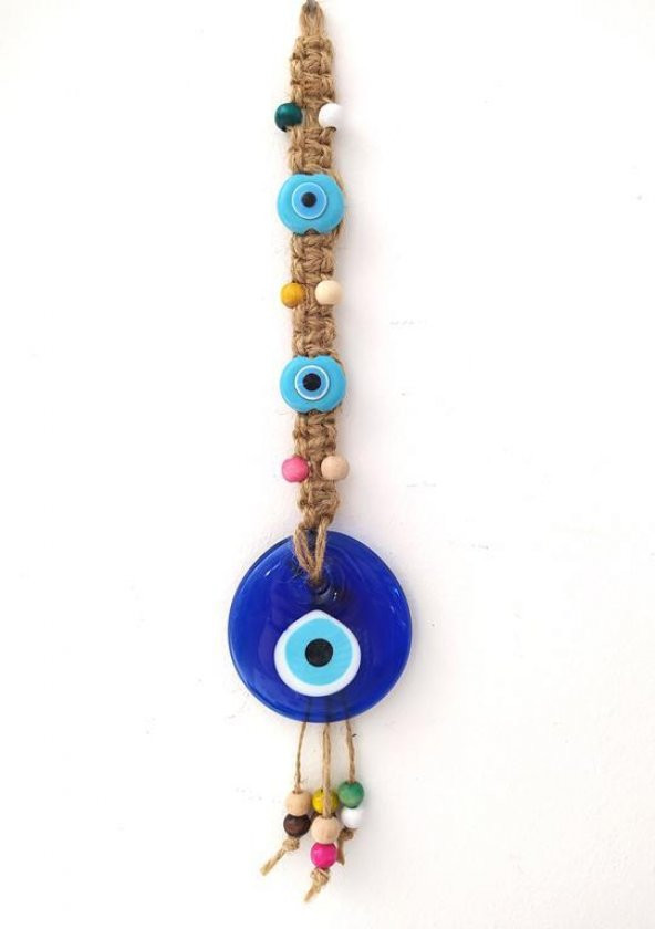 Hasır Nazar Duvar Süsü Karışık Renkli Boncuk Nazarlık Duvar Dekoru 11793 - 4