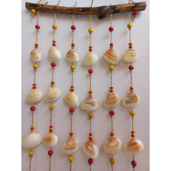 Sarı Kırmızı Boncuklu Galatasaray Temalı Deniz Kabuğu Figürlü Rüzgar Gülü ürün görseli 1