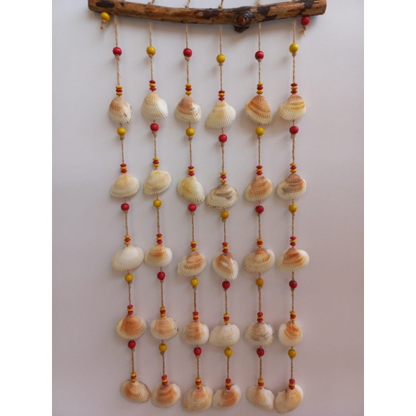 Sarı Kırmızı Boncuklu Galatasaray Temalı Deniz Kabuğu Figürlü Rüzgar Gülü - Resim 3