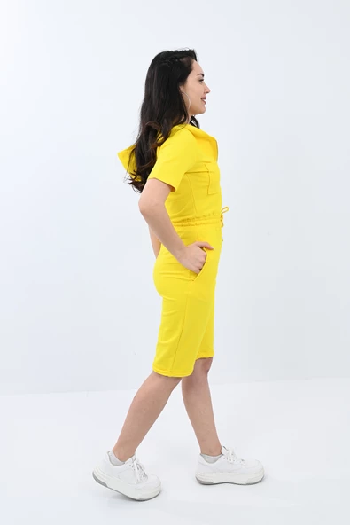 Kısa Kollu Şortlu ip Kemerli Tulum 8963 - 11