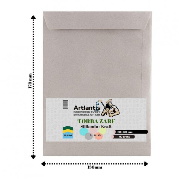 Torba Zarf 13x17 Cm Kraft 90 Gr Silikonlu 25li 1 Paket Artlantis 130*170 Mm Torba Zarf Kraft 25 li 1 Paket