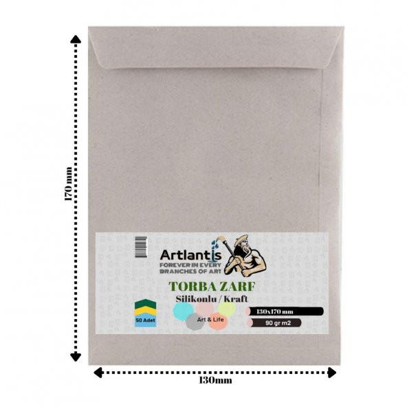 Torba Zarf 13x17 Cm Kraft 90 Gr Silikonlu 50li 1 Paket Artlantis 130*170 Mm Torba Zarf Kraft 50 li 1 Paket
