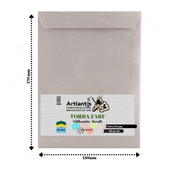 Torba Zarf 13x17 Cm Kraft 90 Gr Silikonlu 100lü 1 Paket Artlantis 130*170 Mm Torba Zarf Kraft 100 lü 1 Paket