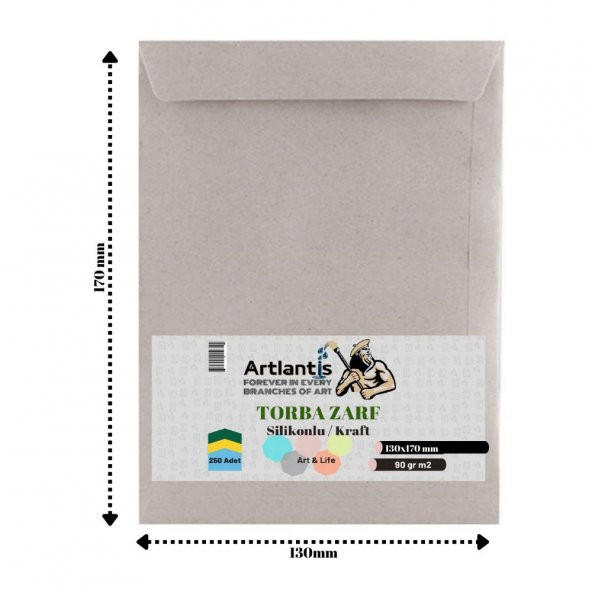 Torba Zarf 13x17 Cm Kraft 90 Gr Silikonlu 250li 1 Paket Artlantis 130*170 Mm Torba Zarf Kraft 250 li 1 Paket