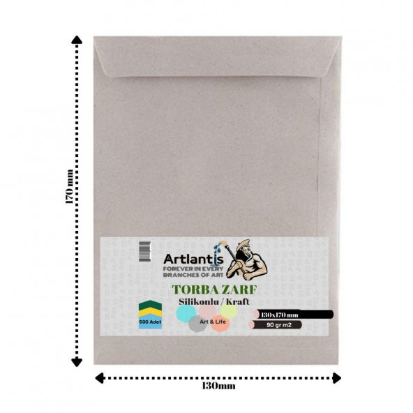 Torba Zarf 13x17 Cm Kraft 90 Gr Silikonlu 500lü 1 Paket Artlantis 130*170 Mm Torba Zarf Kraft 500 lü 1 Paket