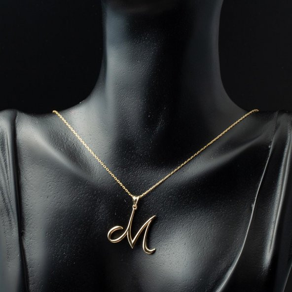 M Harfi Altın Kolye Ucu - Resim 2