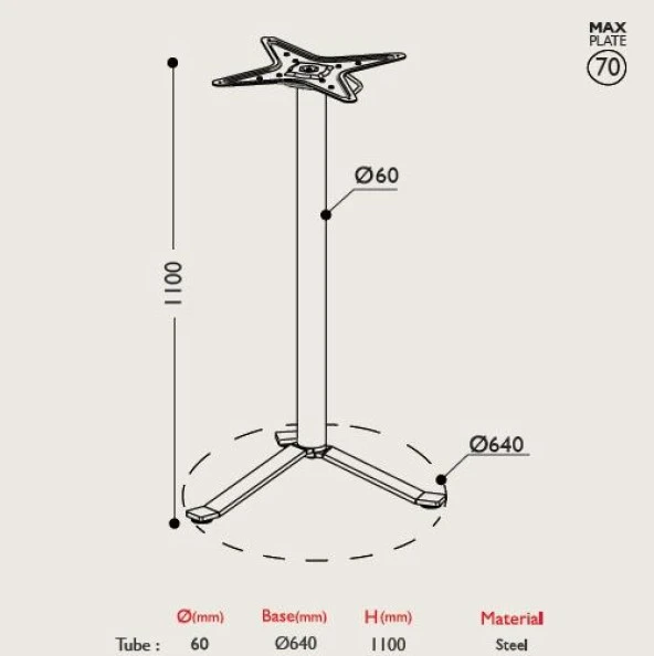 Toplanır Masa Ayağı 11.507.A - Taban Çapı 64cm 110cm - Resim 3