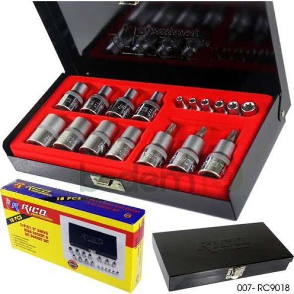 Rico RC9018 Torx 1/2"- 1/4" Lokma Set Takımı Çantalı 18 Parça