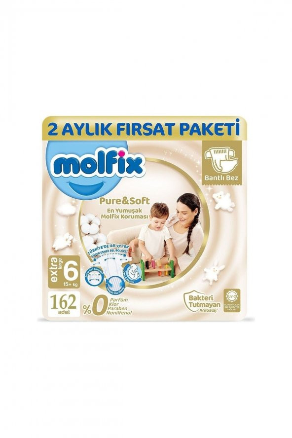 Molfix Pure&soft 6 Beden Extra Large 2 Aylık Fırsat Paketi 162li