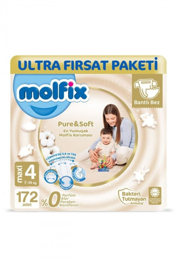 Molfix Pure Soft Bebek Bezi 4 Beden Maxi Ultra Fırsat Paketi 172 Adet