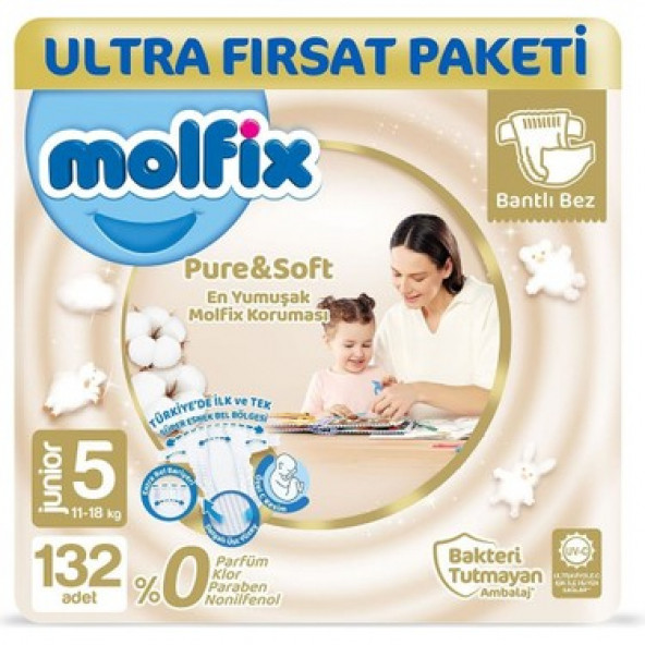 Molfix Pure&Soft Bebek Bezi 5 Numara Junior Ultra Fırsat Paketi 132 Adet