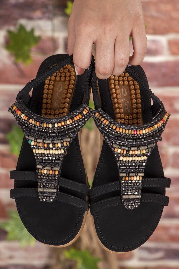 Vojo Jessy Comfort Taş Detaylı Lastikli Kadın Sandalet - 3