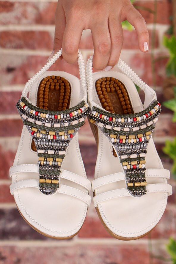 Vojo Jessy Comfort Taş Detaylı Lastikli Kadın Sandalet - 9