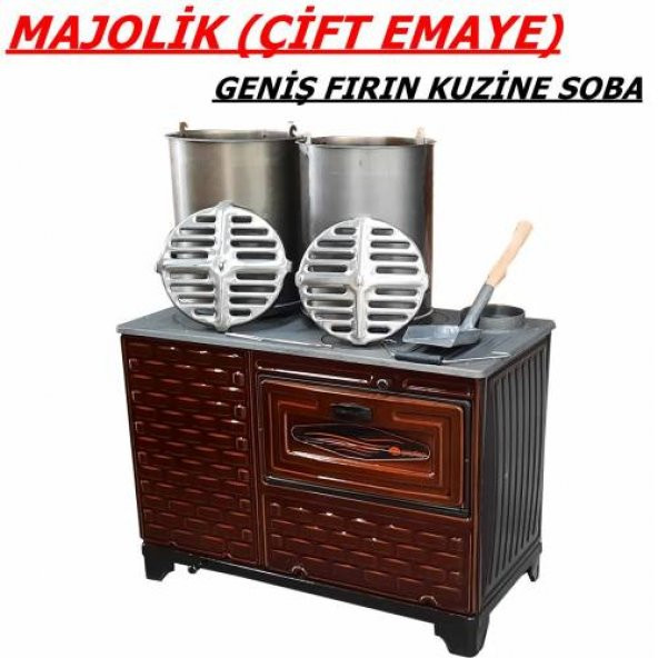 Demiray Majolik Çift Kat Emaye Geniş Fırınlı Kovalı Kuzine Soba N11.153