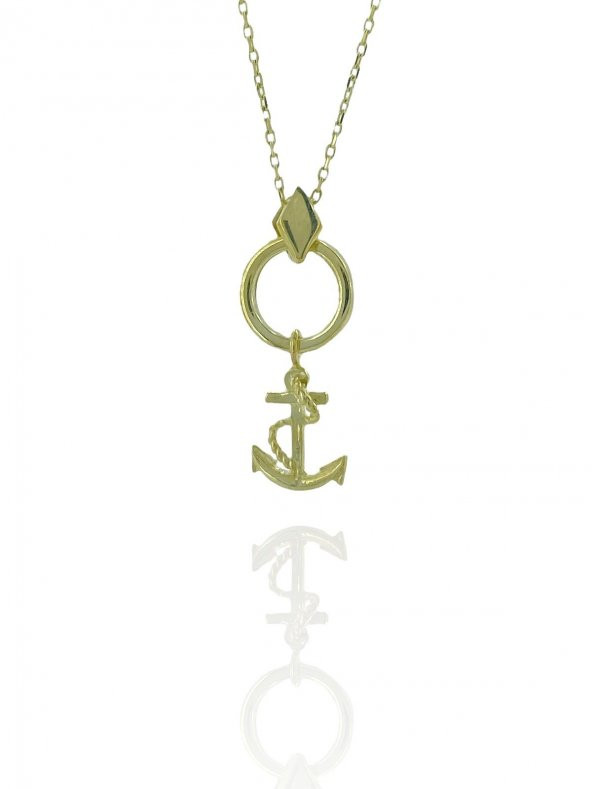 14 Ayar Altın Taşsız Sade Çapa Çipa Kolye - Resim 3