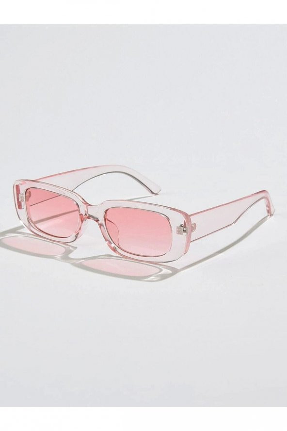 Chunky Frame Vintage Şeffaf Pembe Güneş Gözlüğü - 2