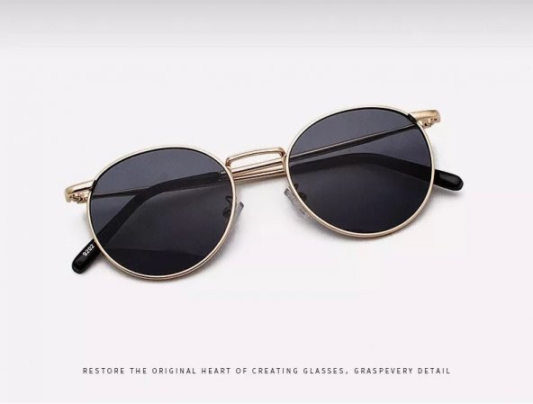 Oval Güneş Gözlüğü  Sarı Çerçeve Siyah Cam Unisex - 2