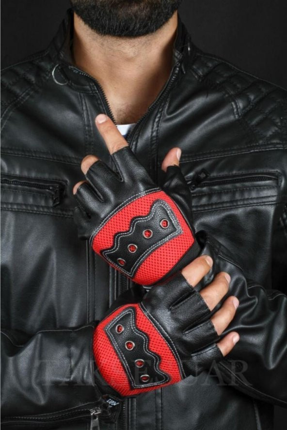 Kırmızı Deri Kesik Eldiven Kaydırmaz Avuç İçi - 5